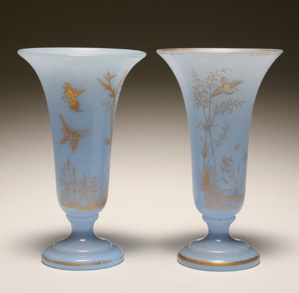 Appraisal: Pair Victorian Bristol glass vases opaque blue vases with gilt