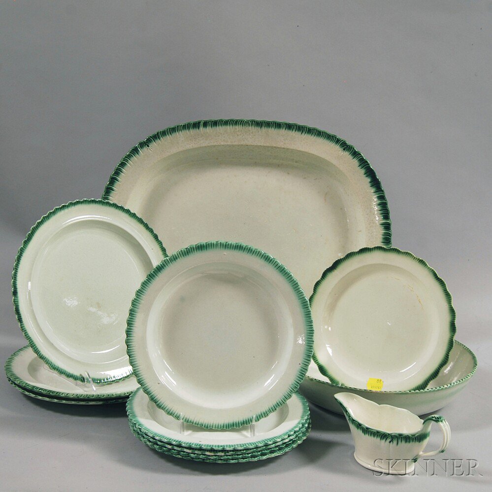 Appraisal: Twelve Pieces of Leeds Green Feather-edge Tableware th century a