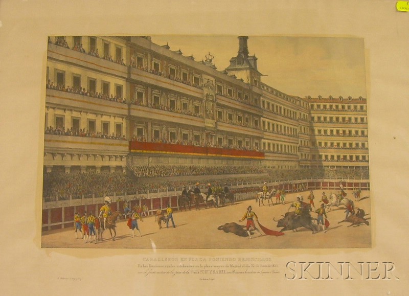 Appraisal: Two Framed Hand-Colored Lithographs Depicting Bullfighting Scenes indentified in the