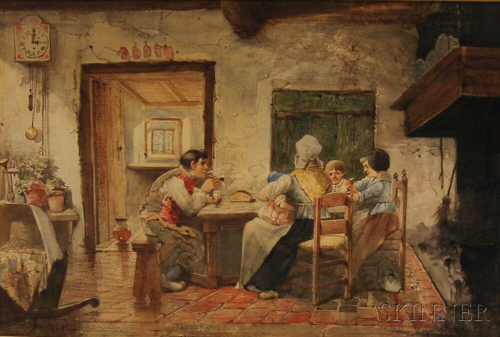 Appraisal: Jan Ten Kate Dutch - Cottage Interior with a Family