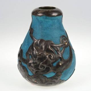 Appraisal: Russian Art Nouveau silver overlaid art pottery vase Circa textured