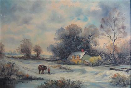 Appraisal: EUGENE LA FORET french th century WINTER LANDSCAPE WITH HOUSE