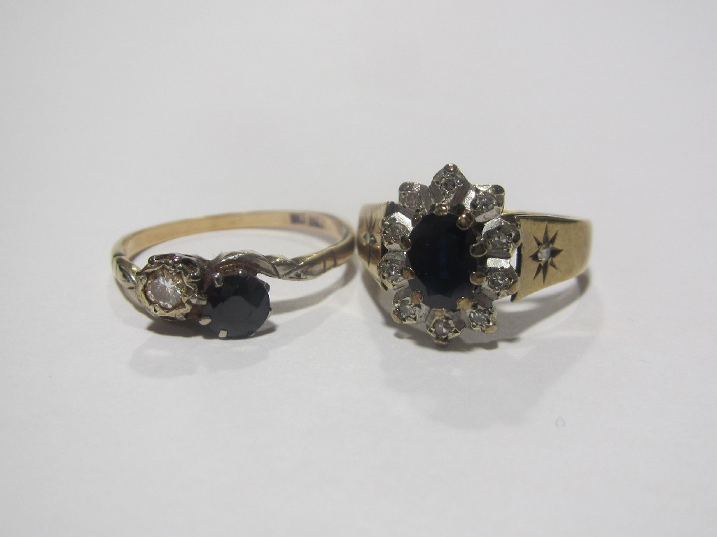 Appraisal: Two ct gold sapphire and diamond set dress rings