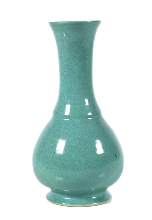 Appraisal: Chinese Tianqiuping style green crackle glazed porcelain bottle vase of