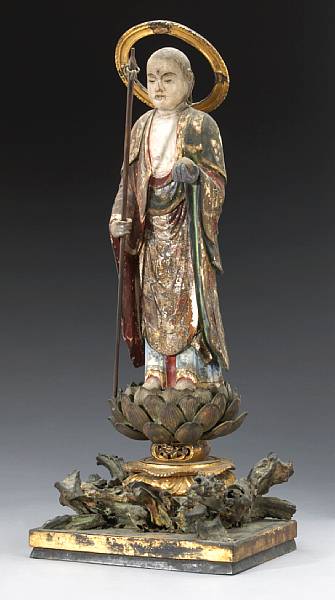 Appraisal: A gilt and polychromed lacquer wood figure of Jizo Edo