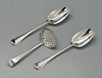 Appraisal: Three pieces English silver flatware two spoons upturned tipt front