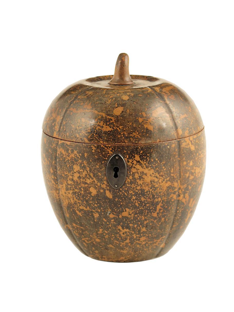 Appraisal: A George III green painted fruitwood melon shaped tea caddy