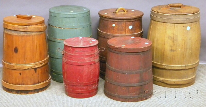 Appraisal: Six Assorted Country Wood Staved Barrels some painted approx ht