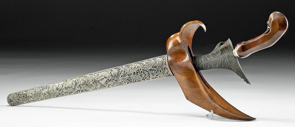 Appraisal: th C Indonesian Steel Kris w Silver Sheath First Time