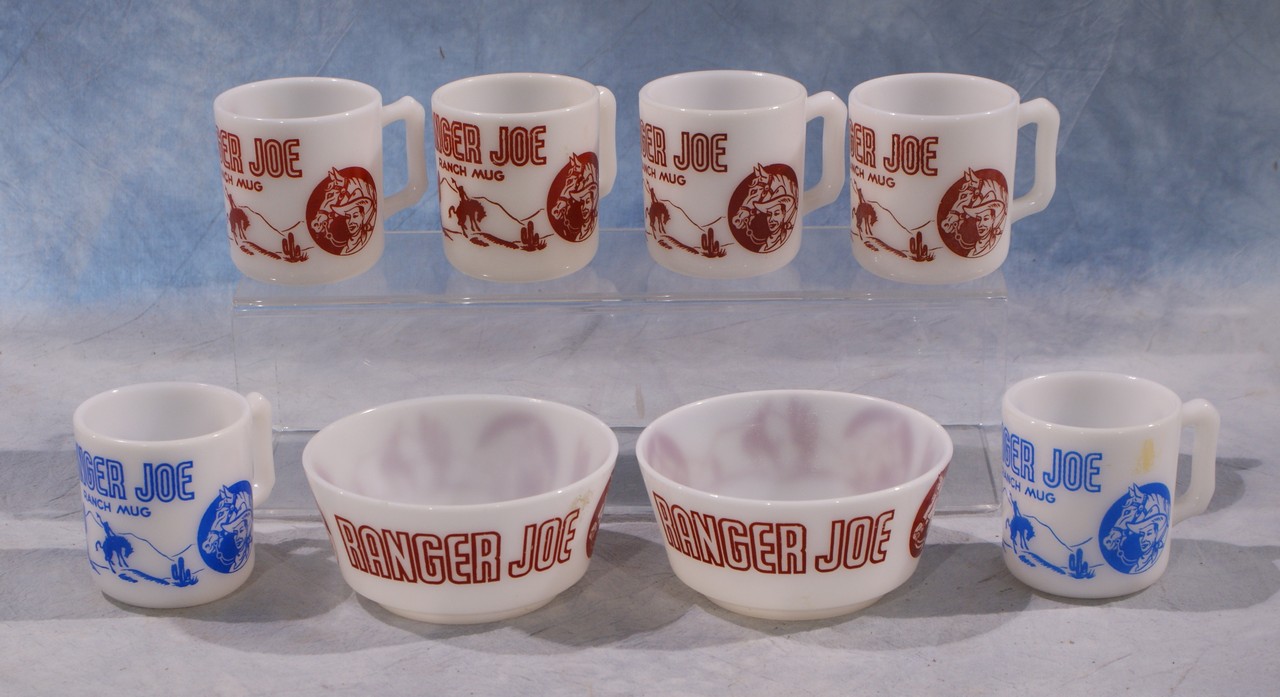 Appraisal: Anchor Hocking Ranger Joe milk glass mugs and cereal bowls