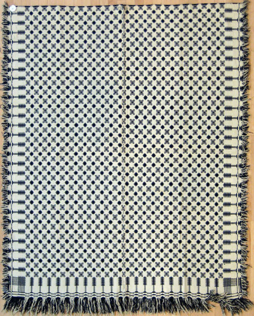 Appraisal: Blue and white jacquard coverlet together with an overshot coverlet