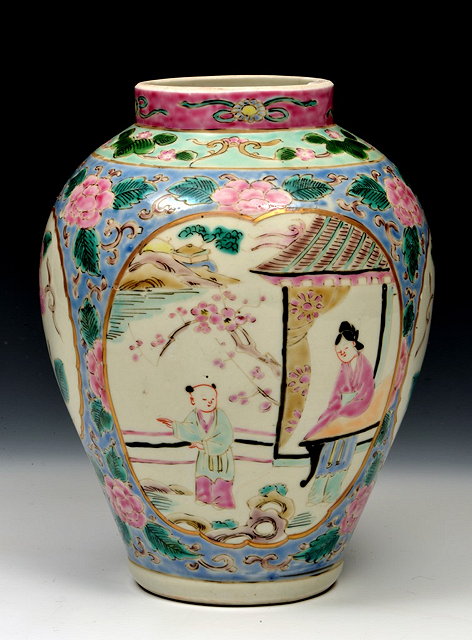 Appraisal: A JAPANESE POLYCHROME VASE painted with figures on a terrace