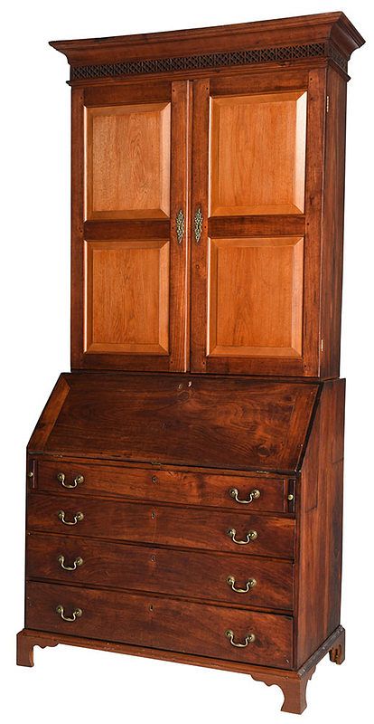 Appraisal: Virginia Chippendale Walnut Desk and Bookcase th century the upper