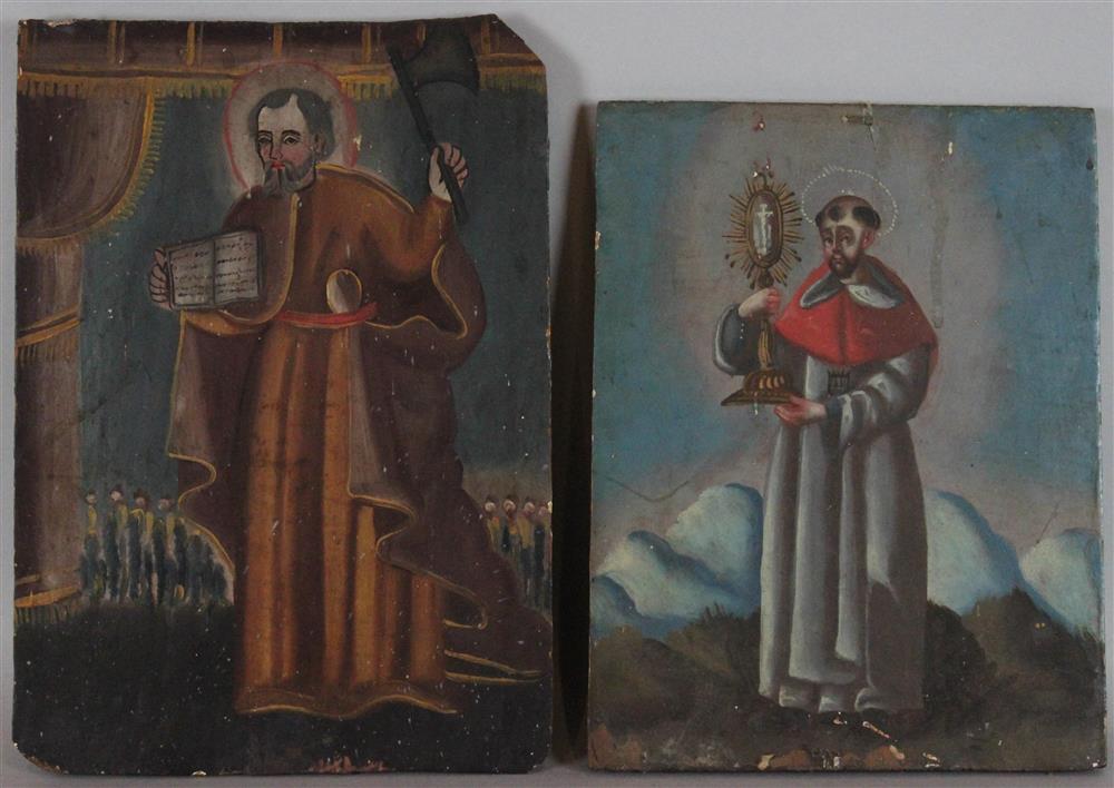 Appraisal: TWO MEXICAN SCHOOL RETABLOS both oil on board one St