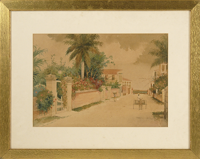 Appraisal: FRAMED WATERCOLOR ARTIST UNKNOWN Early th Century Nassau street scene