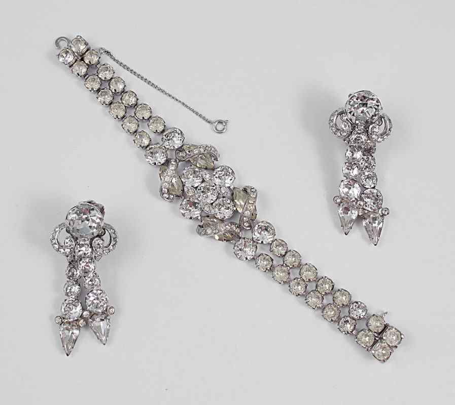 Appraisal: EISENBERG ICE BRACELET AND EARRINGS Clear rhinestones set in bracelet