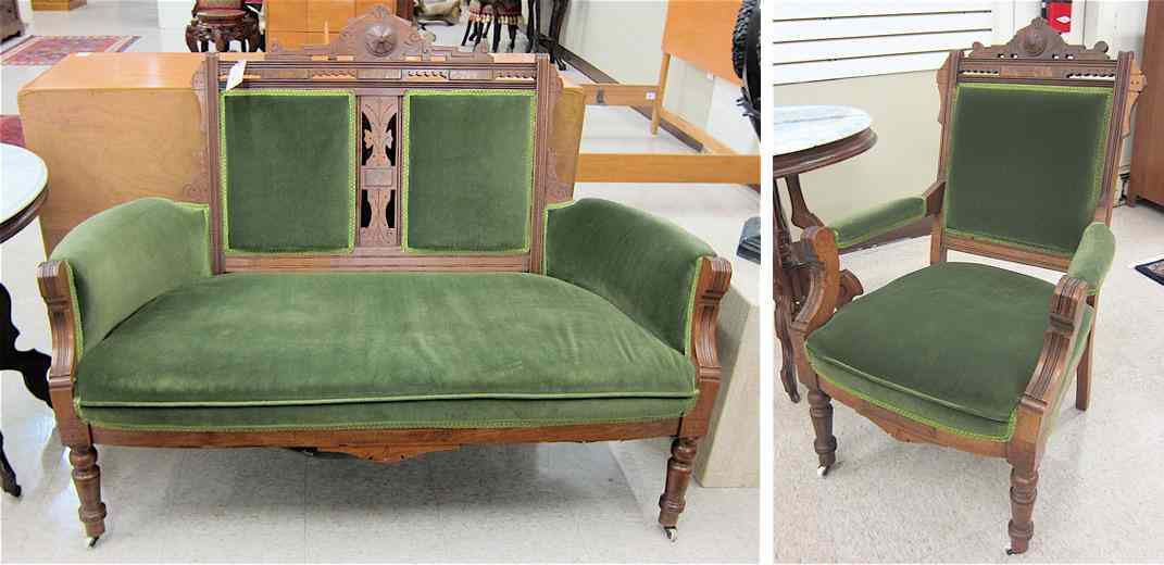 Appraisal: THREE-PIECE VICTORIAN SEATING FURNITURE SET Charles Eastlake design American c