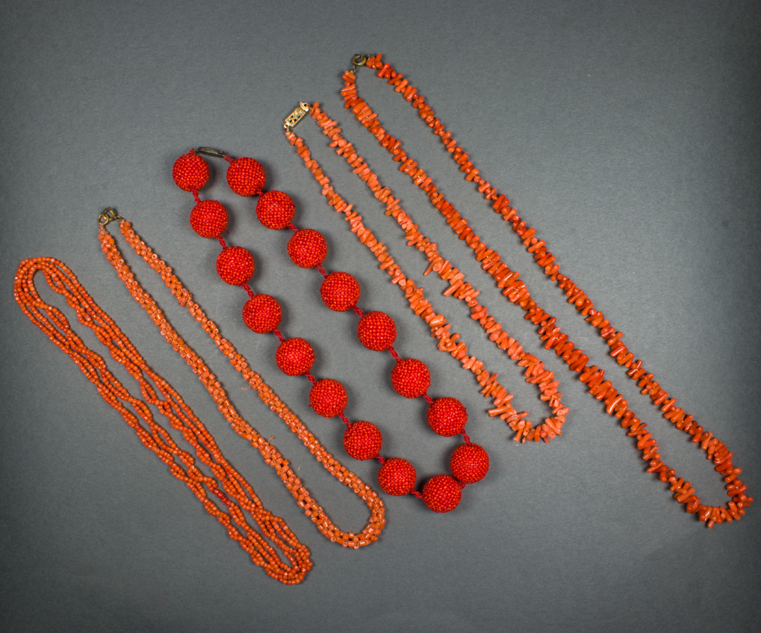 Appraisal: LOT OF CHINESE RED CORAL NECKLACES lot of Chinese red