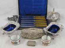 Appraisal: A silver plate trinket box a pair of salts and