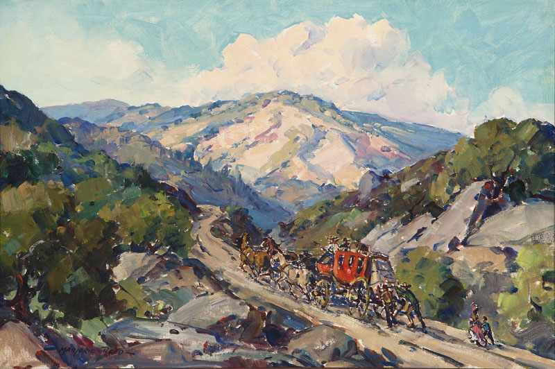 Appraisal: Marjorie Reed - Vallecito CA Stagecoach on a Narrow Canyon