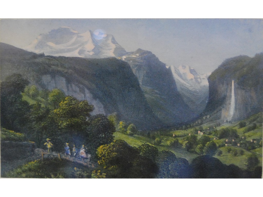 Appraisal: th century Swiss school - 'Lauterbrunnen Switzerland' aquatint x cm