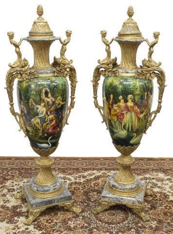 Appraisal: pair Large Neoclassical style lidded urns late th c each