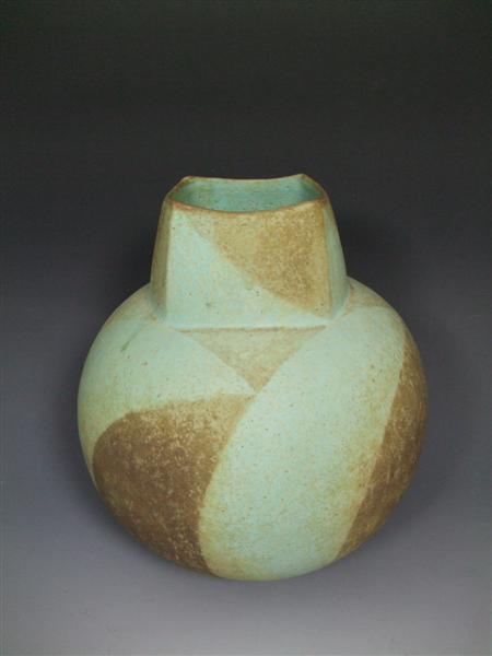 Appraisal: JOHN WARD BORN OVOID VASE S coiled stoneware rounded square