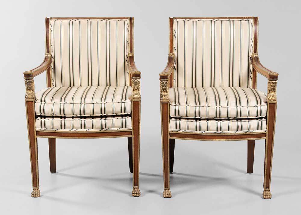 Appraisal: Pair Empire Style Parcel Gilt Open-Arm Chairs French or Italian