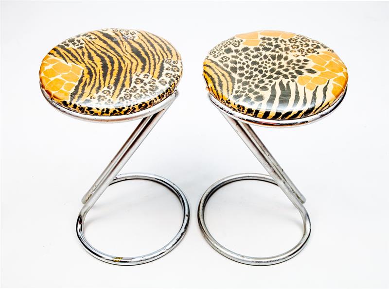 Appraisal: PAIR OF STOOLS Chromed tubular metal x in Estimate -