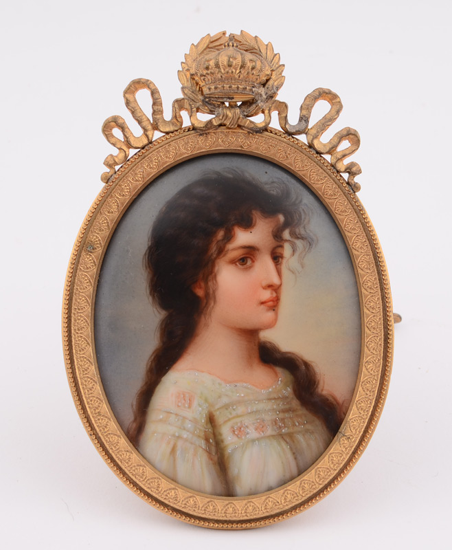 Appraisal: MINIATURE PAINTING ON PORCELAIN OF A GYPSY GIRL unsigned oval