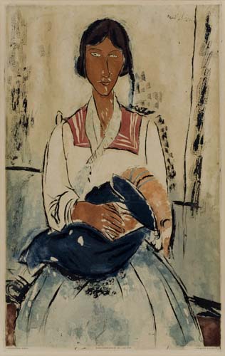 Appraisal: AMEDEO MODIGLIANI after L'Italienne Color aquatint and etching - x