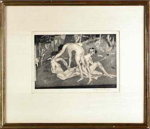 Appraisal: Arthur Bowen Davies American - two etchings of nudes signed