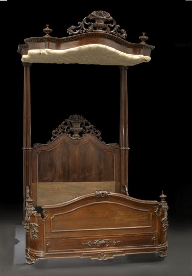 Appraisal: American Rococo Revival Rosewood Half-Tester Bed mid- th century attributed