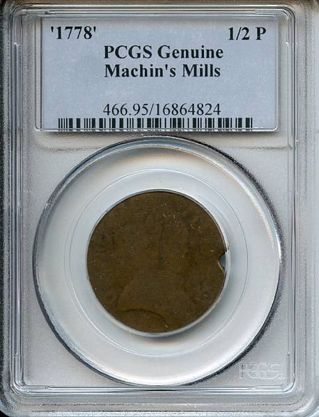 Appraisal: Machin's Mills Halfpenny Genuine Rim Cut PCGS Details of AG