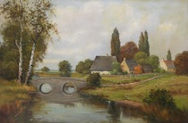 Appraisal: Joseph Krotter Austrian born Landscape with a farmhouse Oil on