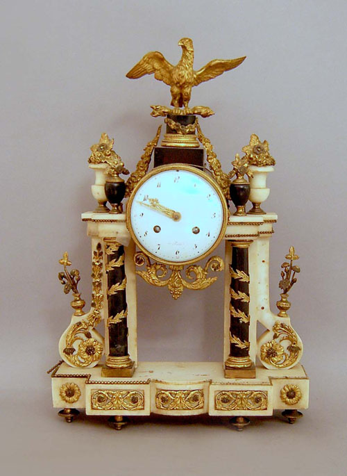 Appraisal: French marble and ormolu clock garniture h