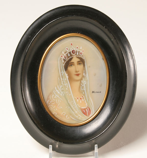 Appraisal: Hand painted portrait of an empress on ivory Artist signed