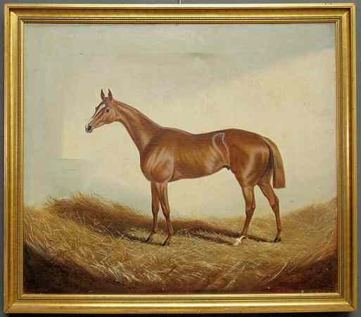 Appraisal: Oil on canvas equine portrait titled Recorder and signed A