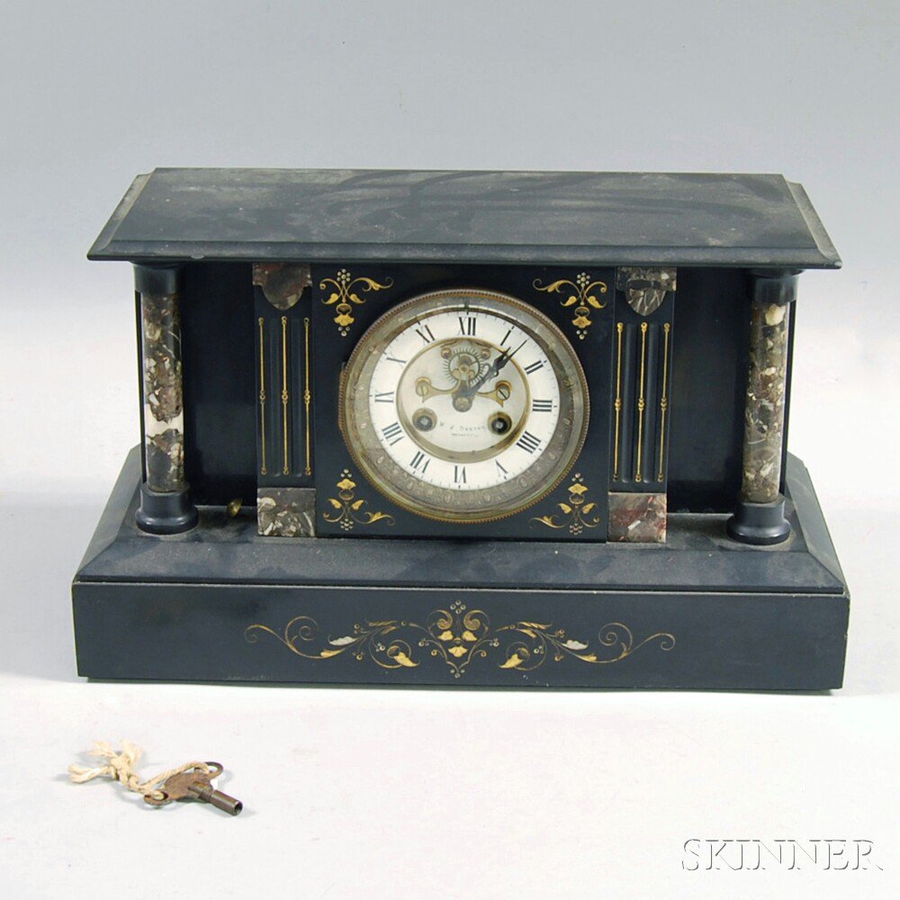 Appraisal: Dexter Slate Mantel Clock with floral-gilt and incised decoration marble