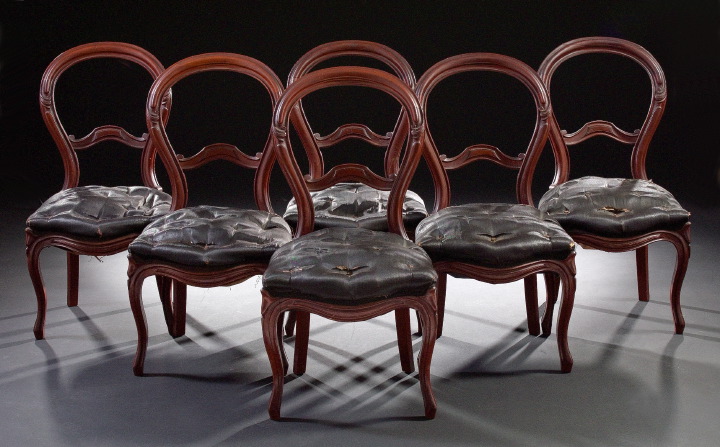 Appraisal: Suite of Six American Rococo Revival Walnut Balloon-Back Dining Chairs