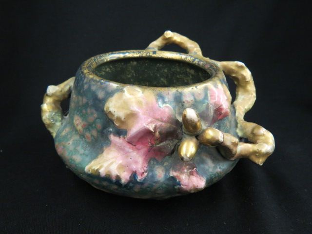 Appraisal: Teplitz Amphoria Pottery Planter acorn branch design iridescent glaze diameter