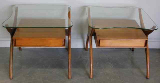 Appraisal: Pair of Midcentury Kagan Style Glass Top EndTables From a