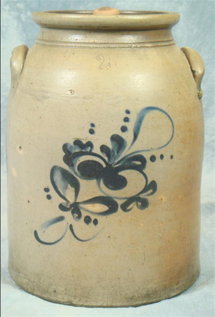 Appraisal: gallon blue decorated stoneware crock with lid chip on one