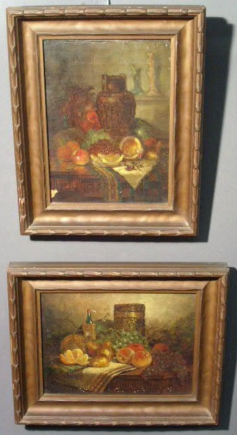 Appraisal: Pair of oil on canvas still life paintings signed G