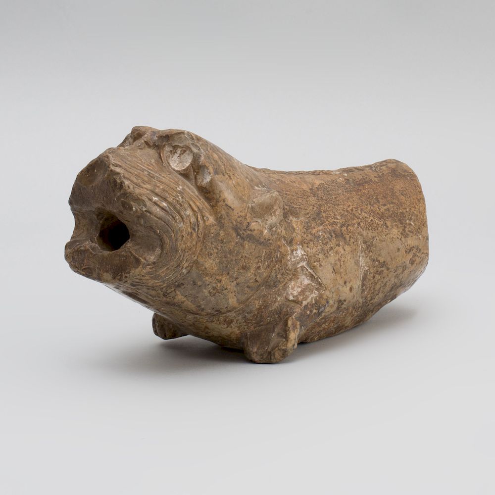 Appraisal: Indian Carved Sandstone Animal Spout Fragment x x in Condition