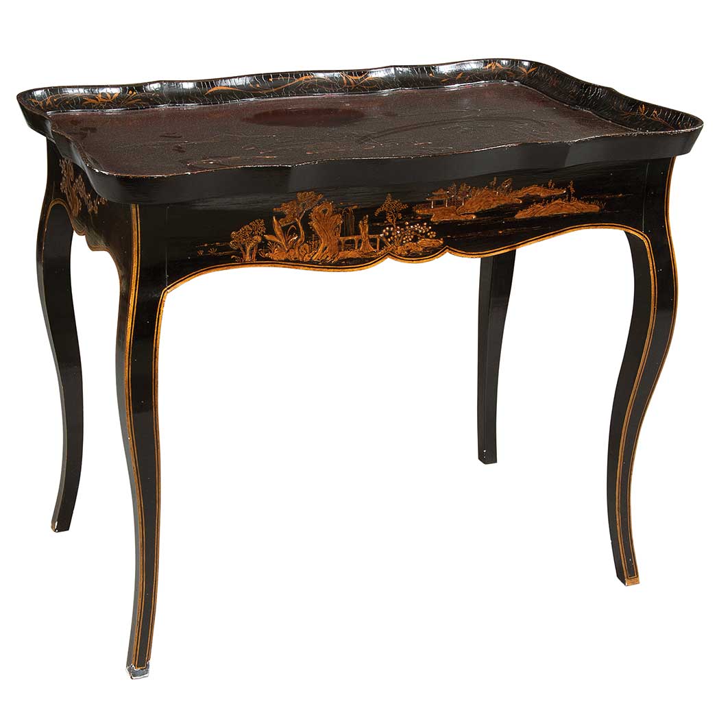 Appraisal: Continental Rococo Style Lacquered Tea Table The shaped rectangular dished