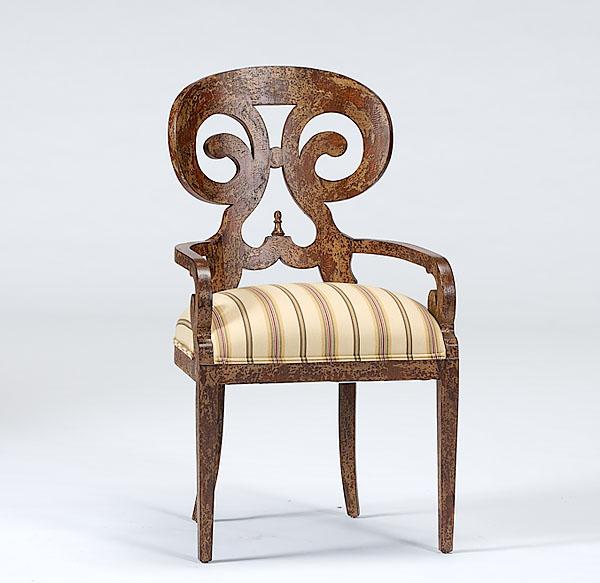 Appraisal: BIEDERMEIER-STYLE ARMCHAIR A th century Biedermeier-style armchair by Vanguard Furniture