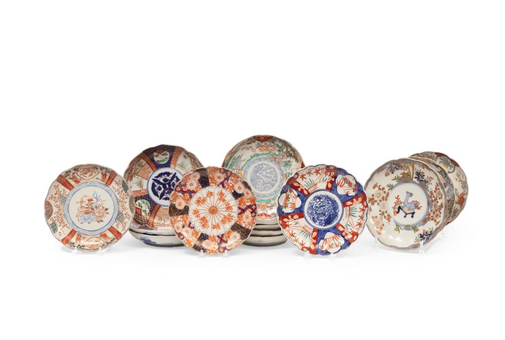 Appraisal: Assembled Collection of Fourteen Japanese Imari Porcelain Chrysanthemum Dishes late