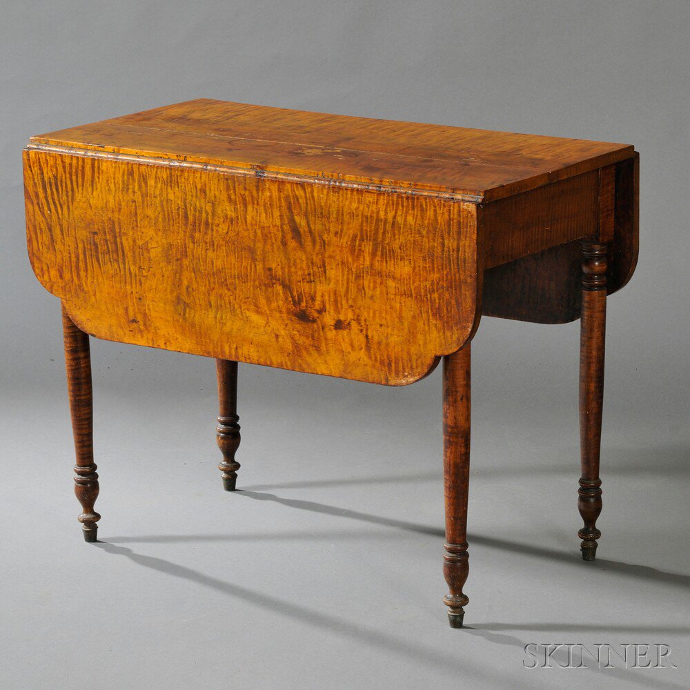 Appraisal: Classical Tiger Maple Drop-leaf Table New England early th century