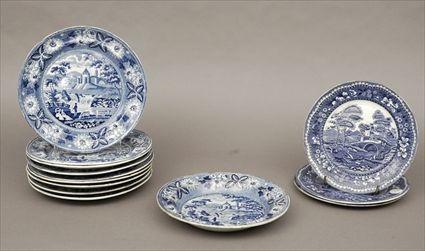 Appraisal: Group of Staffordshire and Spode Blue Transfer-Printed Old Tower Plates